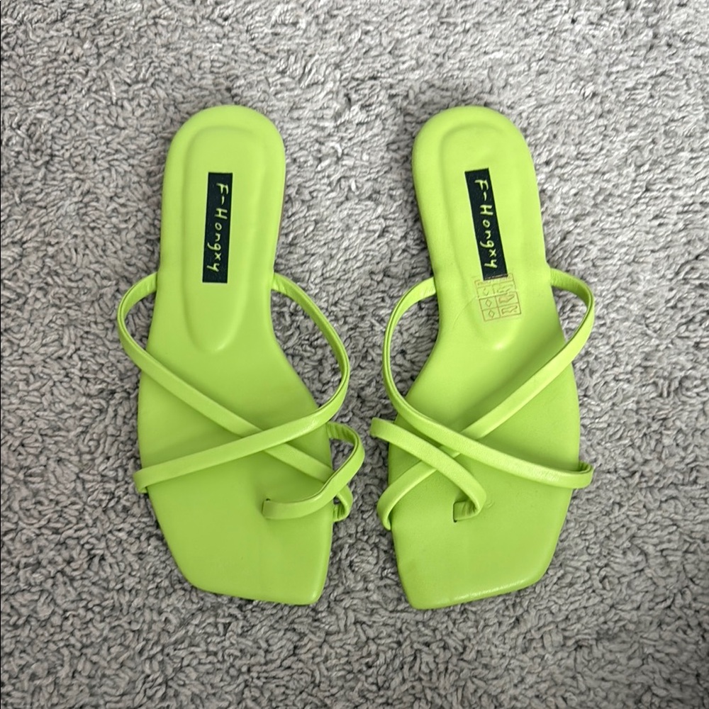 Onia Green Slide Sandals with Criss-Cross Straps